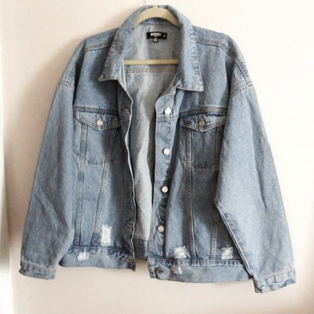 NWOT Misguided Womens Plus Size Distressed Oversized Blue Denim Jacket 16